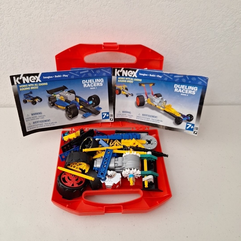 K'NEX Kinex Red Hard Box‎ Case Filled with Knex !! Dueling Racers Book 1 & 2